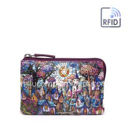 Monedero de piel Belmonte paisaje morado multicolor colección Vidrieras de chica