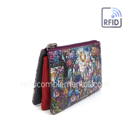 Monedero de piel Belmonte paisaje morado multicolor colección Vidrieras de mujer otoño invierno