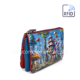 Monedero de piel Belmonte paisaje multicolor colección Setas de chica de fuelle