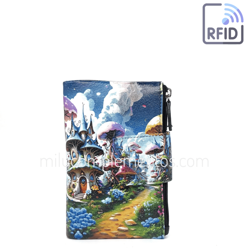 Cartera de piel pequeña Belmonte paisaje multicolor colección Setas de mujer