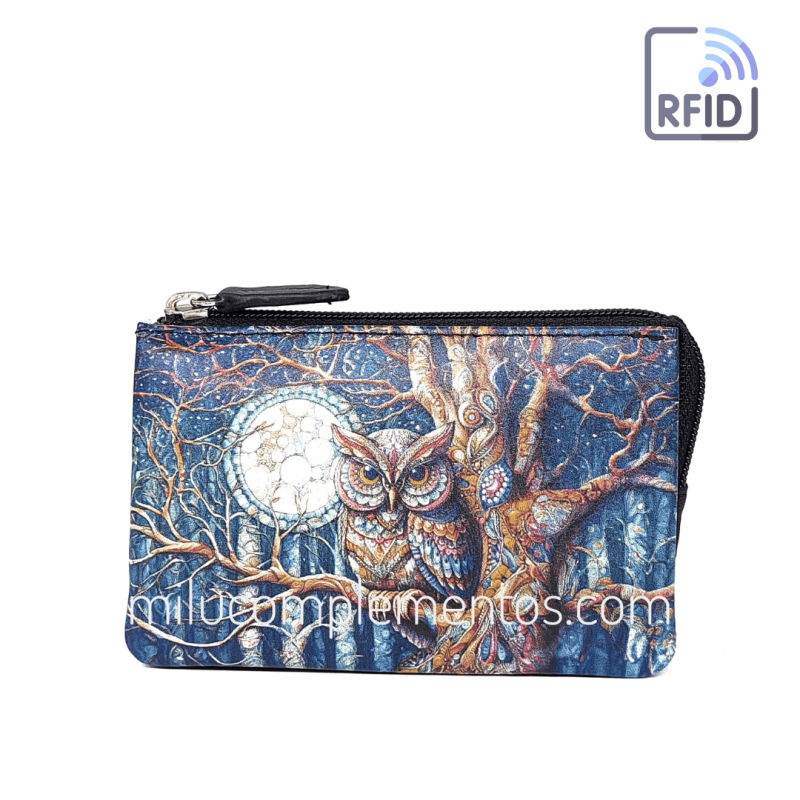 Monedero de piel Belmonte Luna llena otoño multicolor colección Búhos de mujer nueva teporada