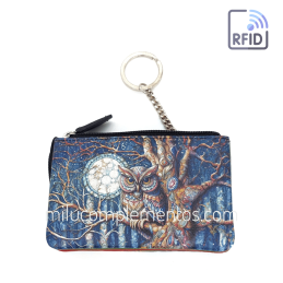 Monedero de piel Belmonte Luna llena otoño multicolor colección Búhos de mujer con llavero