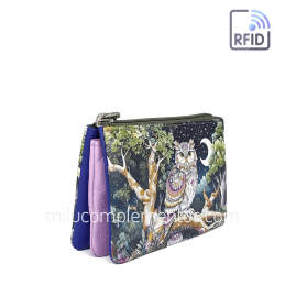 Monedero de piel Belmonte Luna creciente multicolor colección Búhos de señora de fuelle