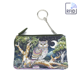 Monedero de piel Belmonte Luna creciente multicolor colección Búhos de señora con llavero