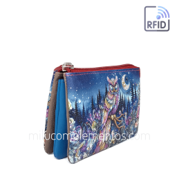 Monedero de piel Belmonte Luna menguante multicolor colección Búhos de chica