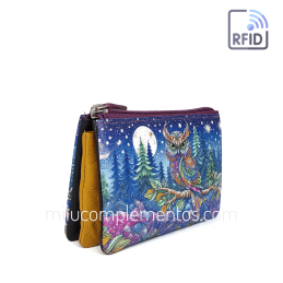 Monedero de piel Belmonte Luna llena multicolor colección Búhos de mujer de fuelle
