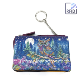 Monedero de piel Belmonte Luna llena multicolor colección Búhos de mujer con llavero