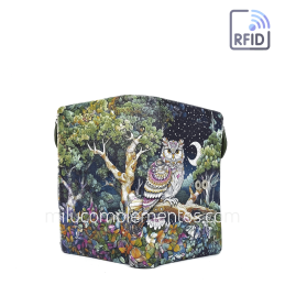 Cartera de piel pequeña Belmonte Luna creciente multicolor colección Búhos de señora