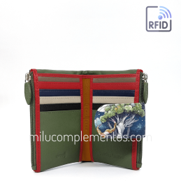 Cartera de piel pequeña Belmonte Luna creciente multicolor colección Búhos de señora con hueco para fotos