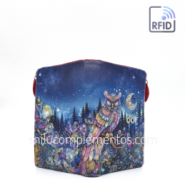 Cartera de piel pequeña Belmonte Luna menguante multicolor colección Búhos de chica