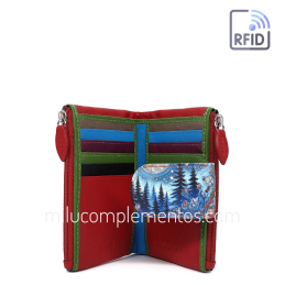 Cartera de piel pequeña Belmonte Luna menguante multicolor colección Búhos de chica con huecos para fotos