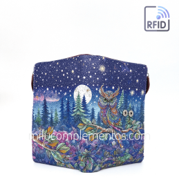 Cartera de piel pequeña Belmonte Luna llena multicolor colección Búhos de mujer