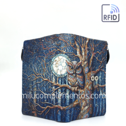 Cartera de piel mediana Belmonte Luna llena otoño multicolor colección Búhos de mujer