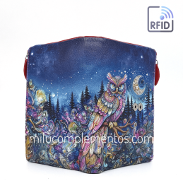 Cartera de piel mediana Belmonte Luna menguante multicolor colección Búhos de chica