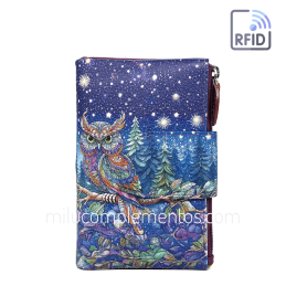Cartera de piel mediana Belmonte Luna llena multicolor colección Búhos de mujer con sistema antirrobo RFID