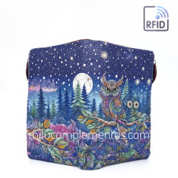 Cartera de piel mediana Belmonte Luna llena multicolor colección Búhos de mujer