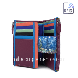 Cartera de piel mediana Belmonte Luna llena multicolor colección Búhos de mujer con huecos para fotos