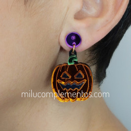 Pendientes de metacrilato CALABAZAS HALLOWEEN efecto espejo naranja