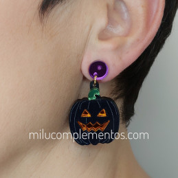 Pendientes de metacrilato CALABAZAS HALLOWEEN efecto espejo negra