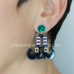 Pendientes de metacrilato BRUJA HALLOWEEN efecto espejo botas o zapatos