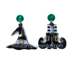 Pendientes de metacrilato BRUJA HALLOWEEN efecto espejo