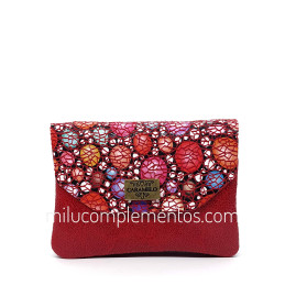 Monedero Caramelo rojo de piel con solapa, de mujer de la colección Piel print topos