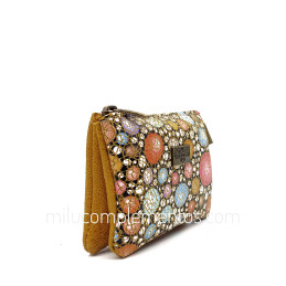 Monedero Caramelo ocre de piel de mujer de la colección Piel print topos online